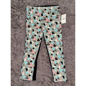 Girls Geometric Print Leggings Size 5 Cotton & Spandex Gray/Black